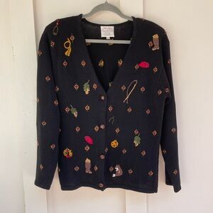 Vintage Granny Fall Embroidered Granny Cardigan Sweater